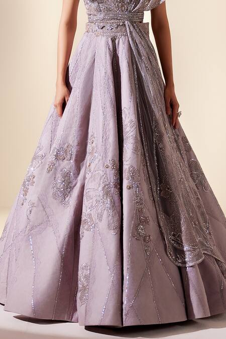 Adaara Couture_Purple Silk, Organza, Iridescent Bloom Meadow Embroidered Lehenga With Blouse _Online_at_Aza_Fashions
