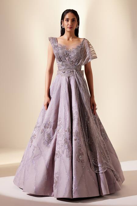 Buy_Adaara Couture_Purple Silk, Organza, Iridescent Bloom Meadow Embroidered Lehenga With Blouse _Online_at_Aza_Fashions