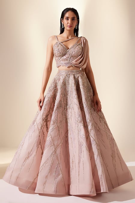 Adaara Couture Radiant Coral Bloom Embroidered Lehenga Set 