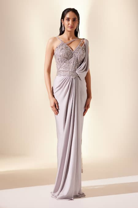 Adaara Couture Embroidered Pre-Draped Saree Gown 