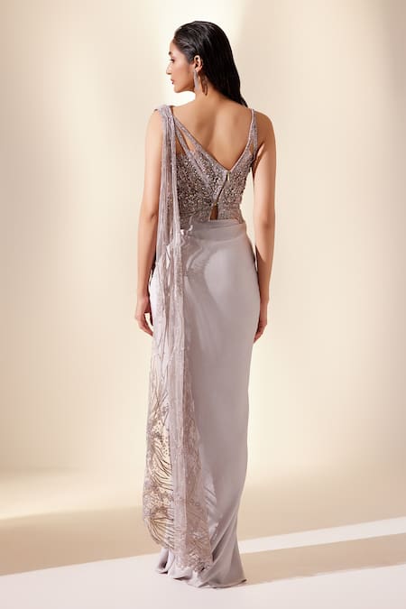 Adaara Couture Embroidered Pre-Draped Saree Gown 