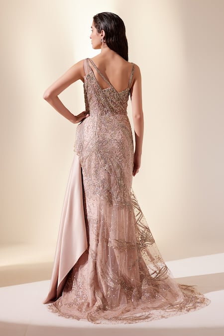 Adaara Couture Pleated Bead & Cutdana Embroidered Gown 