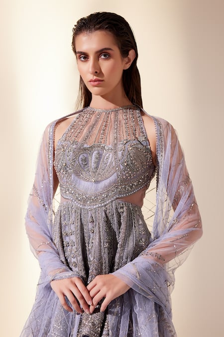 Adaara Couture Purple Net, Silk Organza Cut Work, Beads, Sequins, Peplum Kurta Sharara Set at Aza Fashions Adaara Couture_Purple Net, Silk Organza Cut Work, Beads, Sequins, Peplum Kurta Sharara Set _at_Aza_Fashions