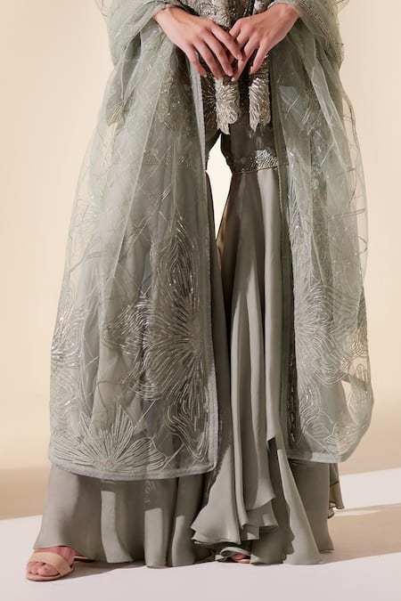 Adaara Couture Green Net, Silk Organza Cut Work, Sequins, Beads, Enchanted Kurta Sharara Set Online at Aza Fashions Adaara Couture_Green Net, Silk Organza Cut Work, Sequins, Beads, Enchanted Kurta Sharara Set _Online_at_Aza_Fashions