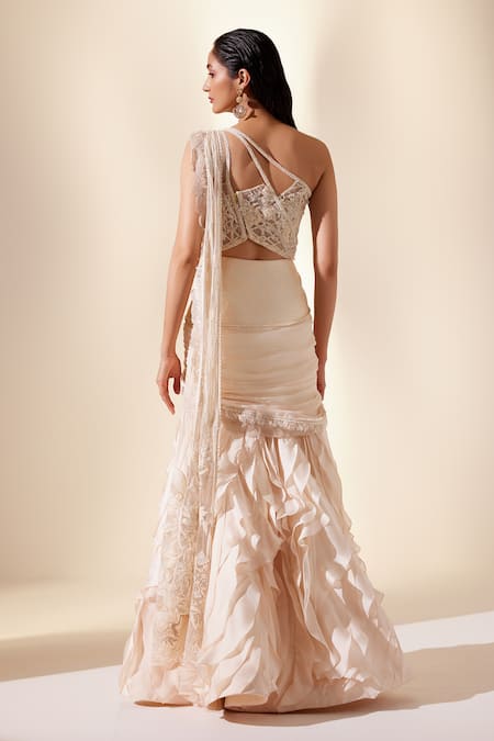 Adaara Couture Ruffled Embroidered Pre-Draped Saree With Blouse 