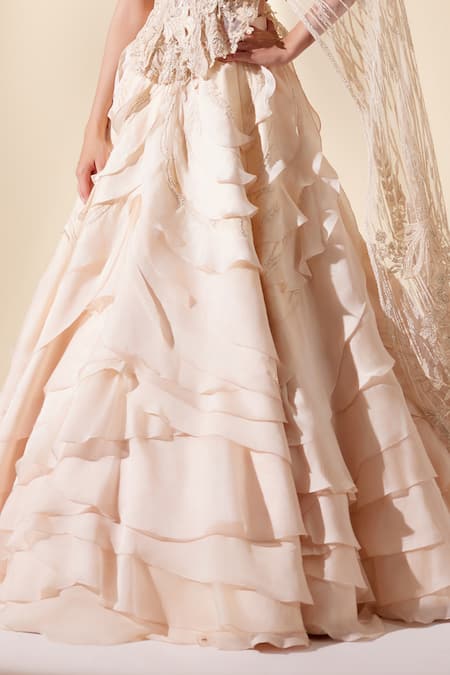 Buy_Adaara Couture_Ivory Silk , Net, Cut Work, Beads, Lunar Gleam Lehenga Set _Online_at_Aza_Fashions