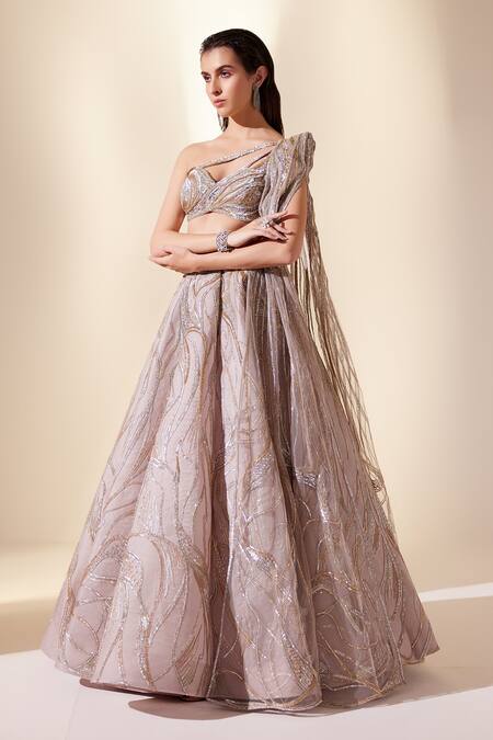 Buy Adaara Couture Grey Silk, Organza, Net Sequins Sweetheart Neck Flared Embroidered Lehenga Set Online at Aza Fashions Buy_Adaara Couture_Grey Silk, Organza, Net Sequins Sweetheart Neck Flared Embroidered Lehenga Set _Online_at_Aza_Fashions