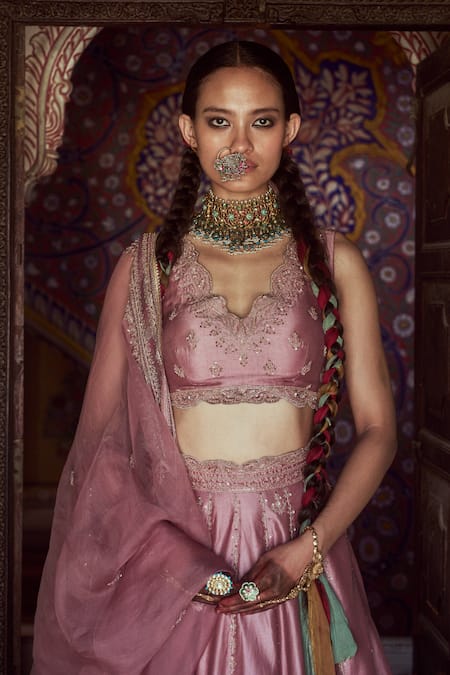 Shop Jigar Mali Purple Organza, Chanderi Cut Work, Sequins Scoop Stripe Embroidered Lehenga Set Online at Aza Fashions Shop_Jigar Mali_Purple Organza, Chanderi Cut Work, Sequins Scoop Stripe Embroidered Lehenga Set _Online_at_Aza_Fashions