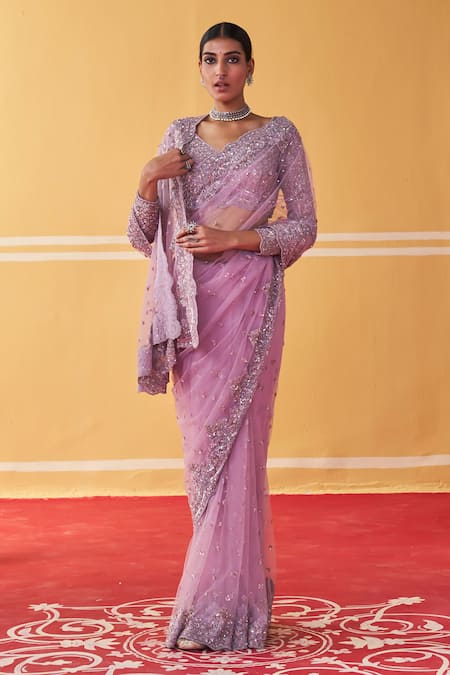 Jigar Mali Scattered Sequin Embroidered Saree With Blouse 