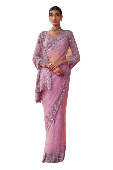 Buy Jigar Mali Purple Georgette, Satin Sequins, Beads Scattered Embroidered Saree With Blouse Online at Aza Fashions Buy_Jigar Mali_Purple Georgette, Satin Sequins, Beads Scattered Embroidered Saree With Blouse _Online_at_Aza_Fashions
