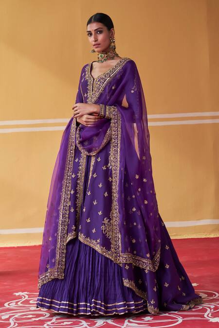 Buy Jigar Mali Purple Organza, Chanderi Sequins, Zari, Dori Embroidered Jacket Kurta Skirt Set Online at Aza Fashions Buy_Jigar Mali_Purple Organza, Chanderi Sequins, Zari, Dori Embroidered Jacket Kurta Skirt Set _Online_at_Aza_Fashions