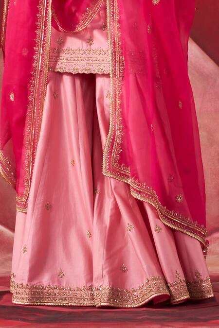 Buy_Jigar Mali_Pink Organza, Chanderi Cut Work, Sequins, Zardozi Embroidered Kurta Sharara Set 