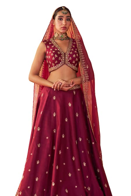 Buy Jigar Mali Wine Organza, Chanderi Embroidery, Beads, Sequins V-neck Dori Lehenga Set Online at Aza Fashions Buy_Jigar Mali_Wine Organza, Chanderi Embroidery, Beads, Sequins V-neck Dori Lehenga Set _Online_at_Aza_Fashions