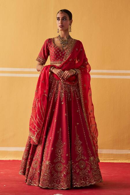 Shop Jigar Mali Maroon Chanderi Sequins, Zari, Embroidery Sweetheart Neck Bridal Lehenga Set Online at Aza Fashions Shop_Jigar Mali_Maroon Chanderi Sequins, Zari, Embroidery Sweetheart Neck Bridal Lehenga Set _Online_at_Aza_Fashions