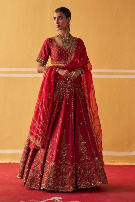 Jigar Mali Maroon Chanderi Sequins, Zari, Embroidery Sweetheart Neck Bridal Lehenga Set at Aza Fashions Jigar Mali_Maroon Chanderi Sequins, Zari, Embroidery Sweetheart Neck Bridal Lehenga Set _at_Aza_Fashions