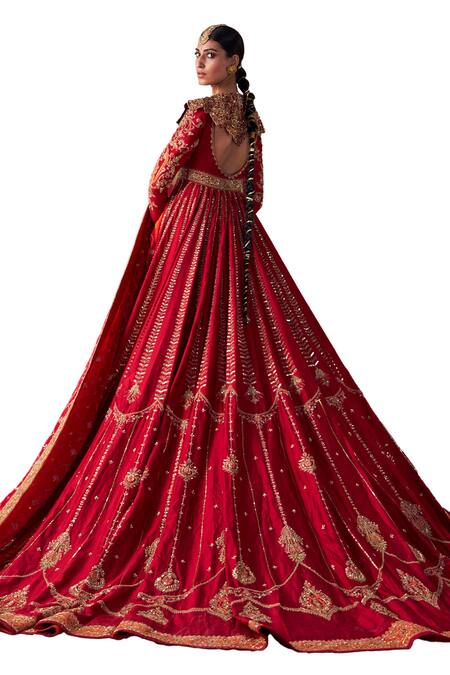 Buy Jigar Mali Red Chiniya Silk Embroidery Dori Round Jacket Anarkali Set Buy_Jigar Mali_Red Chiniya Silk Embroidery Dori Round Jacket Anarkali Set