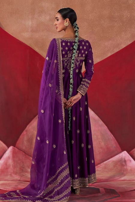 Shop Jigar Mali Purple Organza, Chanderi Sequins, Cut Work, Floral Yoke Jacket Anarkali Set at Aza Fashions Shop_Jigar Mali_Purple Organza, Chanderi Sequins, Cut Work, Floral Yoke Jacket Anarkali Set _at_Aza_Fashions