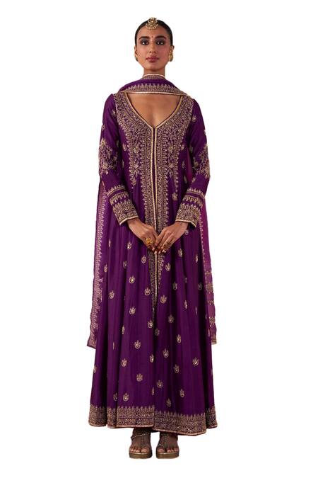 Jigar Mali Purple Organza, Chanderi Sequins, Cut Work, Floral Yoke Jacket Anarkali Set Online at Aza Fashions Jigar Mali_Purple Organza, Chanderi Sequins, Cut Work, Floral Yoke Jacket Anarkali Set _Online_at_Aza_Fashions
