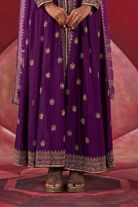 Buy Jigar Mali Purple Organza, Chanderi Sequins, Cut Work, Floral Yoke Jacket Anarkali Set Online at Aza Fashions Buy_Jigar Mali_Purple Organza, Chanderi Sequins, Cut Work, Floral Yoke Jacket Anarkali Set _Online_at_Aza_Fashions