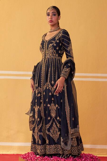 Buy Jigar Mali Blue Organza, Chanderi Beads, Sequins, Cutdana Embroidered Jacket Anarkali Set Online at Aza Fashions Buy_Jigar Mali_Blue Organza, Chanderi Beads, Sequins, Cutdana Embroidered Jacket Anarkali Set _Online_at_Aza_Fashions
