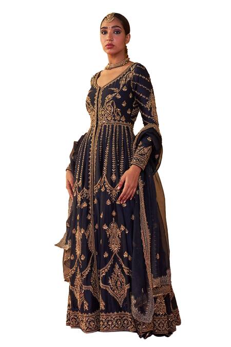 Shop Jigar Mali Blue Organza, Chanderi Beads, Sequins, Cutdana Embroidered Jacket Anarkali Set Online at Aza Fashions Shop_Jigar Mali_Blue Organza, Chanderi Beads, Sequins, Cutdana Embroidered Jacket Anarkali Set _Online_at_Aza_Fashions