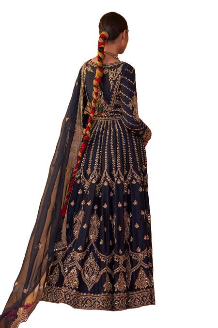Buy Jigar Mali Blue Organza, Chanderi Beads, Sequins, Cutdana Embroidered Jacket Anarkali Set Buy_Jigar Mali_Blue Organza, Chanderi Beads, Sequins, Cutdana Embroidered Jacket Anarkali Set