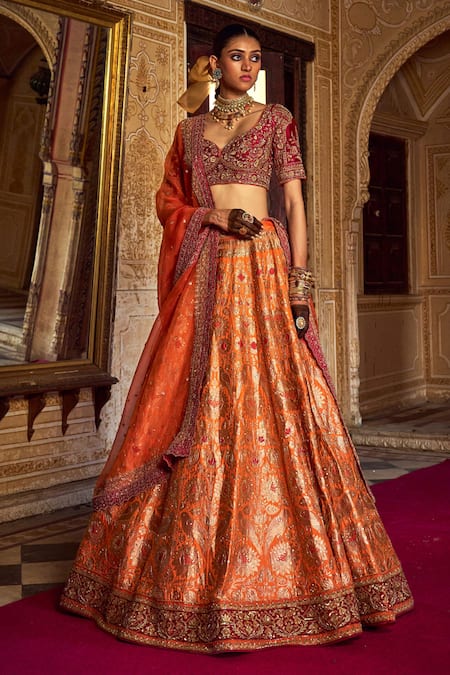 Jigar Mali Botanical Woven Bridal Lehenga Set 