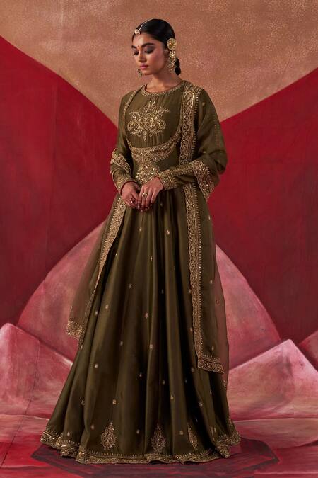Buy Jigar Mali Green Organza, Chanderi Cut Work, Sequins, Beads, Embroidery Round Anarkali Set Online at Aza Fashions Buy_Jigar Mali_Green Organza, Chanderi Cut Work, Sequins, Beads, Embroidery Round Anarkali Set _Online_at_Aza_Fashions