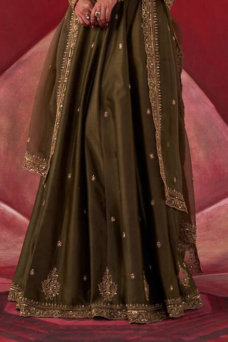 Jigar Mali Green Organza, Chanderi Cut Work, Sequins, Beads, Embroidery Round Anarkali Set at Aza Fashions Jigar Mali_Green Organza, Chanderi Cut Work, Sequins, Beads, Embroidery Round Anarkali Set _at_Aza_Fashions