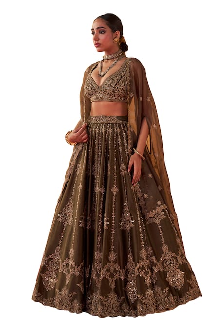 Buy Jigar Mali Green Chanderi, Organza Embroidery Hand Blouse Lehenga Set Online at Aza Fashions Buy_Jigar Mali_Green Chanderi, Organza Embroidery Hand Blouse Lehenga Set _Online_at_Aza_Fashions