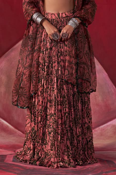 Jigar Mali_Multi Color Chanderi, Organza Embroidery V-neck Dori Hand Blouse Lehenga Set_Online_at_Aza_Fashions