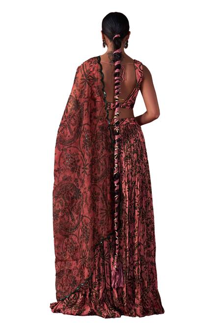 Shop_Jigar Mali_Multi Color Chanderi, Organza Embroidery V-neck Dori Hand Blouse Lehenga Set