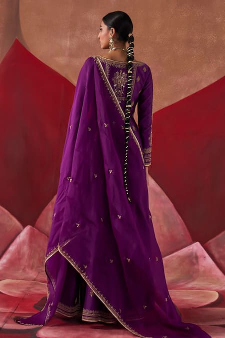 Shop Jigar Mali Purple Chanderi, Organza Embroidery, Diamonds Dori Hand Jacket Anarkali Set at Aza Fashions Shop_Jigar Mali_Purple Chanderi, Organza Embroidery, Diamonds Dori Hand Jacket Anarkali Set _at_Aza_Fashions