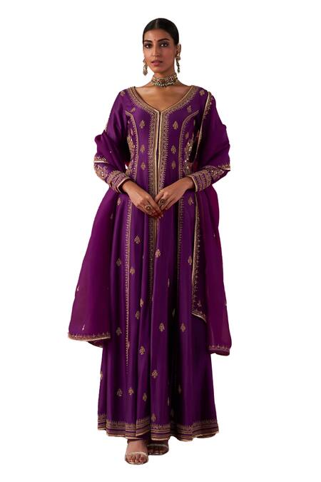 Jigar Mali Purple Chanderi, Organza Embroidery, Diamonds Dori Hand Jacket Anarkali Set Online at Aza Fashions Jigar Mali_Purple Chanderi, Organza Embroidery, Diamonds Dori Hand Jacket Anarkali Set _Online_at_Aza_Fashions