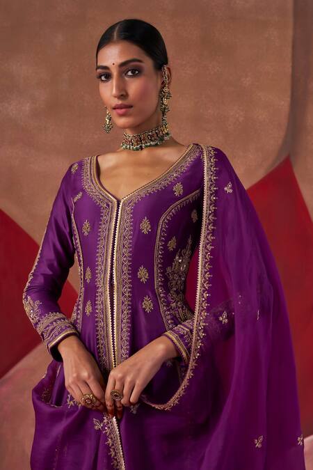 Jigar Mali Purple Chanderi, Organza Embroidery, Diamonds Dori Hand Jacket Anarkali Set at Aza Fashions Jigar Mali_Purple Chanderi, Organza Embroidery, Diamonds Dori Hand Jacket Anarkali Set _at_Aza_Fashions