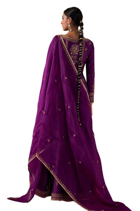 Buy Jigar Mali Purple Chanderi, Organza Embroidery, Diamonds Dori Hand Jacket Anarkali Set Buy_Jigar Mali_Purple Chanderi, Organza Embroidery, Diamonds Dori Hand Jacket Anarkali Set