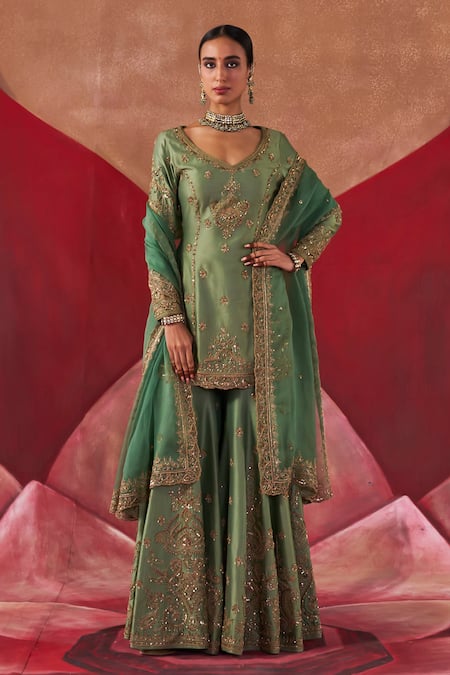 Jigar Mali Aari Embroidered Kurta Sharara Set 