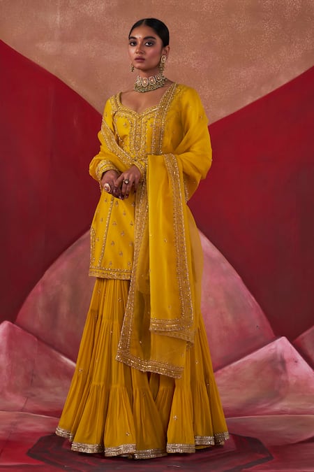 Jigar Mali Embroidered Kurta Gharara Set 