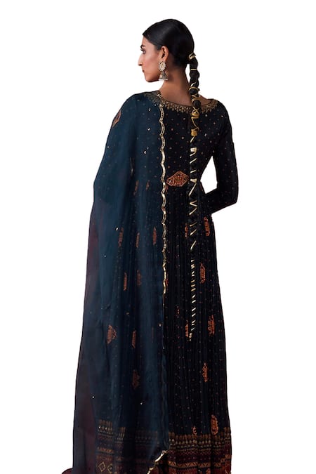 Shop Jigar Mali Green Organza, Chanderi Diamonds, Embroidery, Aari Hand Work Anarkali Set Shop_Jigar Mali_Green Organza, Chanderi Diamonds, Embroidery, Aari Hand Work Anarkali Set