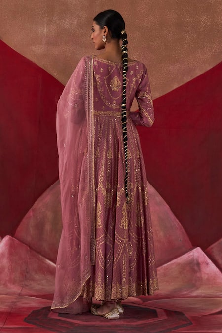 Shop Jigar Mali Purple Organza, Chanderi Embroidery Plunge Dori Hand Jacket Anarkali Pant Set at Aza Fashions Shop_Jigar Mali_Purple Organza, Chanderi Embroidery Plunge Dori Hand Jacket Anarkali Pant Set_at_Aza_Fashions