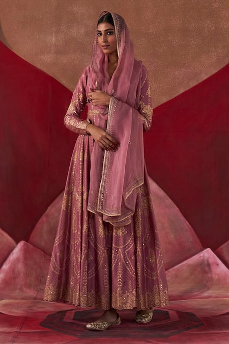 Shop Jigar Mali Purple Organza, Chanderi Embroidery Plunge Dori Hand Jacket Anarkali Pant Set Online at Aza Fashions Shop_Jigar Mali_Purple Organza, Chanderi Embroidery Plunge Dori Hand Jacket Anarkali Pant Set_Online_at_Aza_Fashions