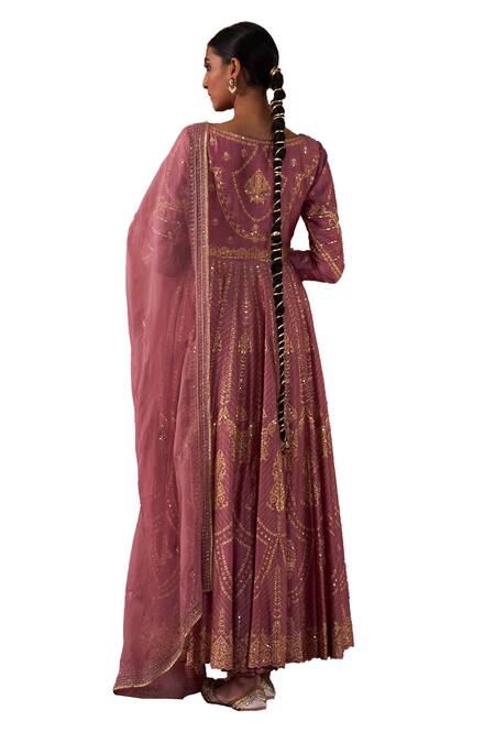 Buy Jigar Mali Purple Organza, Chanderi Embroidery Plunge Dori Hand Jacket Anarkali Pant Set Buy_Jigar Mali_Purple Organza, Chanderi Embroidery Plunge Dori Hand Jacket Anarkali Pant Set