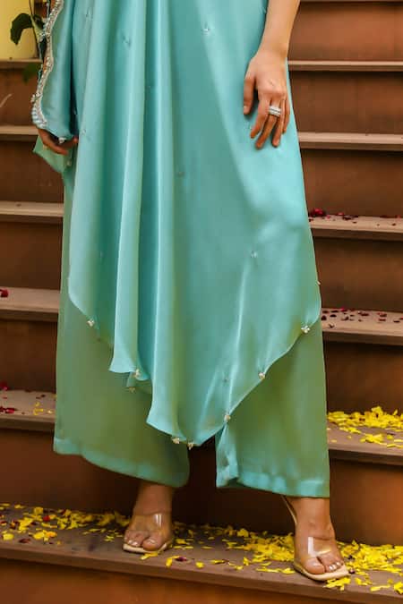 Ajiesh Oberoi Blue Chiffon, Lycra Gota Patti Embroidered Cape And Palazzo Set Online at Aza Fashions Ajiesh Oberoi_Blue Chiffon, Lycra Gota Patti Embroidered Cape And Palazzo Set _Online_at_Aza_Fashions
