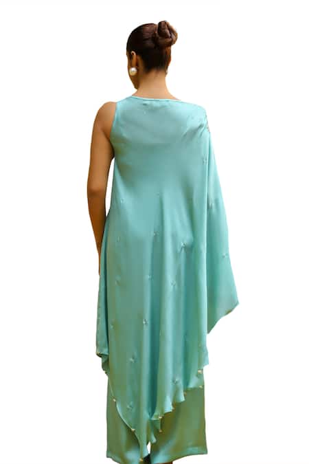 Ajiesh Oberoi Blue Chiffon, Lycra Gota Patti Embroidered Cape And Palazzo Set at Aza Fashions Ajiesh Oberoi_Blue Chiffon, Lycra Gota Patti Embroidered Cape And Palazzo Set _at_Aza_Fashions