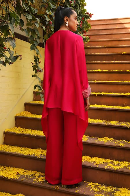 Shop Ajiesh Oberoi Pink Chiffon, Muslin Cut Work, Jhilmil Embroidered Kaftan And Palazzo Set at Aza Fashions Shop_Ajiesh Oberoi_Pink Chiffon, Muslin Cut Work, Jhilmil Embroidered Kaftan And Palazzo Set _at_Aza_Fashions