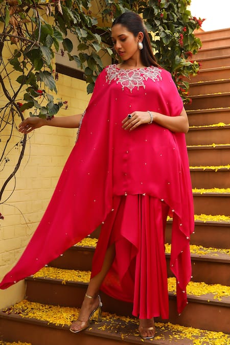 Buy Ajiesh Oberoi Pink Chiffon Beads, Zari Round Neck Rhythm Zardozi Embroidered Kaftan With Skirt Online at Aza Fashions Buy_Ajiesh Oberoi_Pink Chiffon Beads, Zari Round Neck Rhythm Zardozi Embroidered Kaftan With Skirt _Online_at_Aza_Fashions