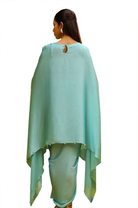 Buy Ajiesh Oberoi Blue Chiffon Beads Round Neck Rhythm Floral Embroidered Kaftan With Skirt Buy_Ajiesh Oberoi_Blue Chiffon Beads Round Neck Rhythm Floral Embroidered Kaftan With Skirt