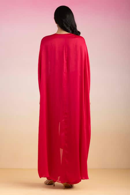 Shop Ajiesh Oberoi Pink Chiffon Embroidery, Tassels V-neck Bulbul Floral Kaftan With Palazzo at Aza Fashions Shop_Ajiesh Oberoi_Pink Chiffon Embroidery, Tassels V-neck Bulbul Floral Kaftan With Palazzo _at_Aza_Fashions