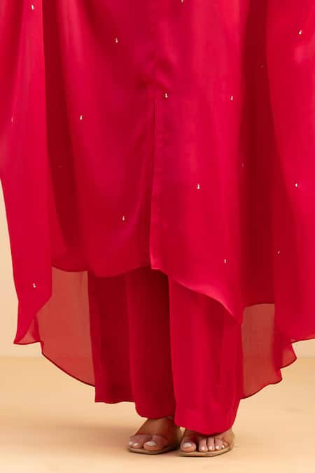 Shop Ajiesh Oberoi Pink Chiffon Embroidery, Tassels V-neck Bulbul Floral Kaftan With Palazzo Online at Aza Fashions Shop_Ajiesh Oberoi_Pink Chiffon Embroidery, Tassels V-neck Bulbul Floral Kaftan With Palazzo _Online_at_Aza_Fashions