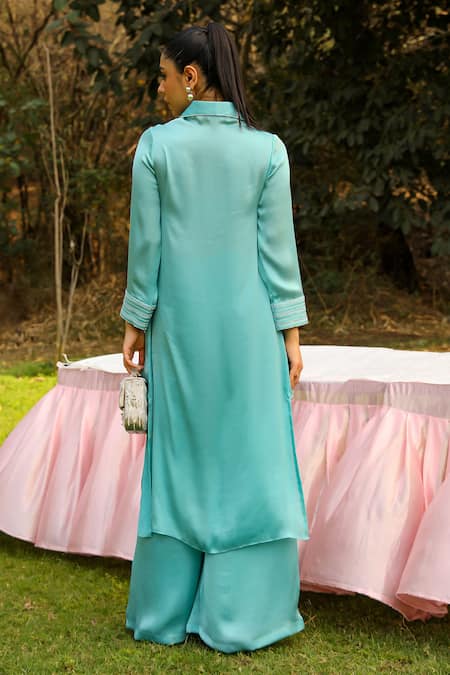 Ajiesh Oberoi Chamak Dori Embroidered High-Low Shirt With Palazzo 